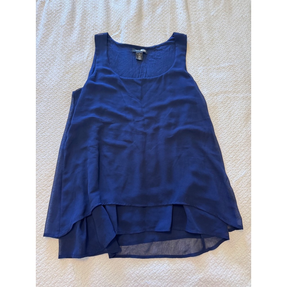 White House Black Market Navy Blue Layered High Low Tank Top Blouse S